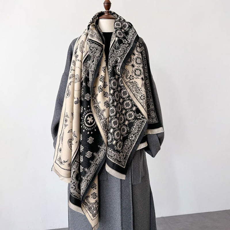 Buddha Stones Ethnic Paisley Geometry Patchwork Pattern Tassels Soft Thermal Thick Scarf Shawl - image 8