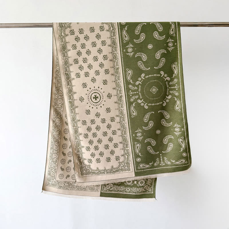 Buddha Stones Ethnic Paisley Geometry Patchwork Pattern Tassels Soft Thermal Thick Scarf Shawl - OliveDrab - 186*66cm - image 12