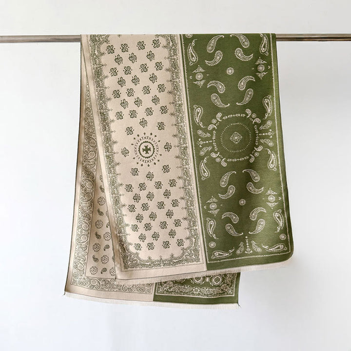 Buddha Stones Ethnic Paisley Geometry Patchwork Pattern Tassels Soft Thermal Thick Scarf Shawl - OliveDrab - 186*66cm - image 12