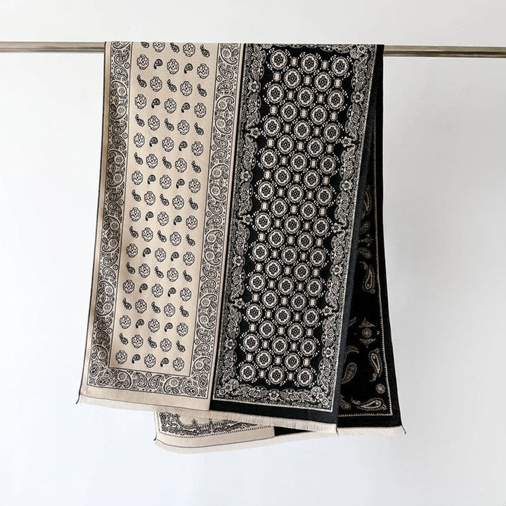 Buddha Stones Ethnic Paisley Geometry Patchwork Pattern Tassels Soft Thermal Thick Scarf Shawl - Black - 186*66cm - image 5