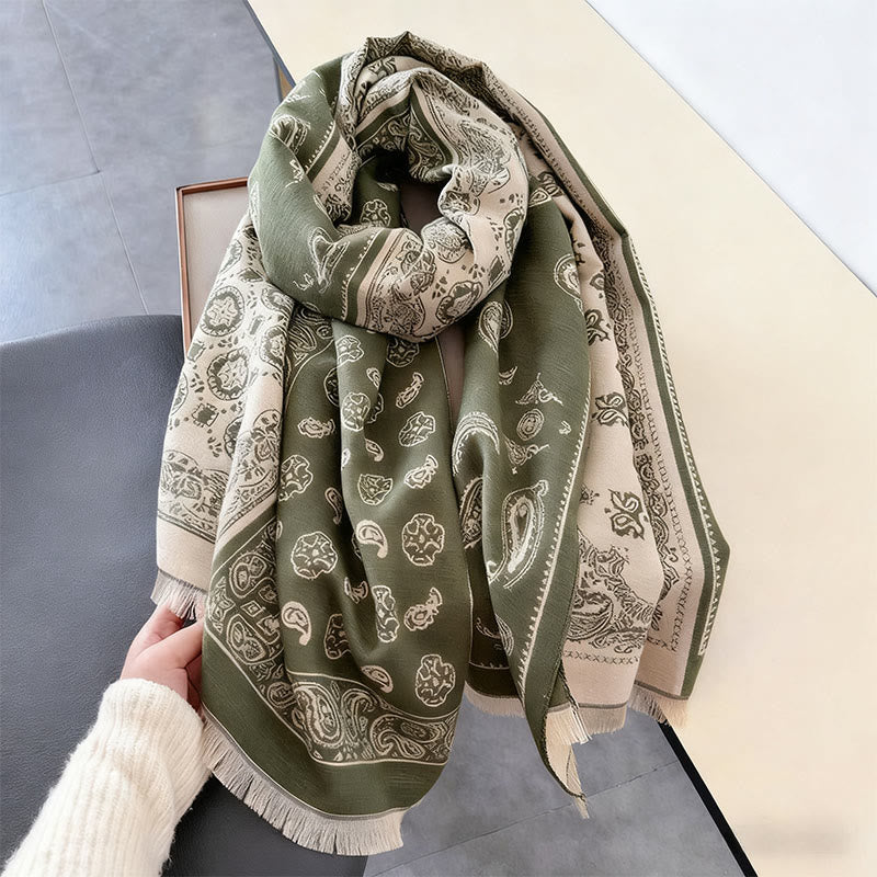 Buddha Stones Ethnic Paisley Geometry Patchwork Pattern Tassels Soft Thermal Thick Scarf Shawl - image 13