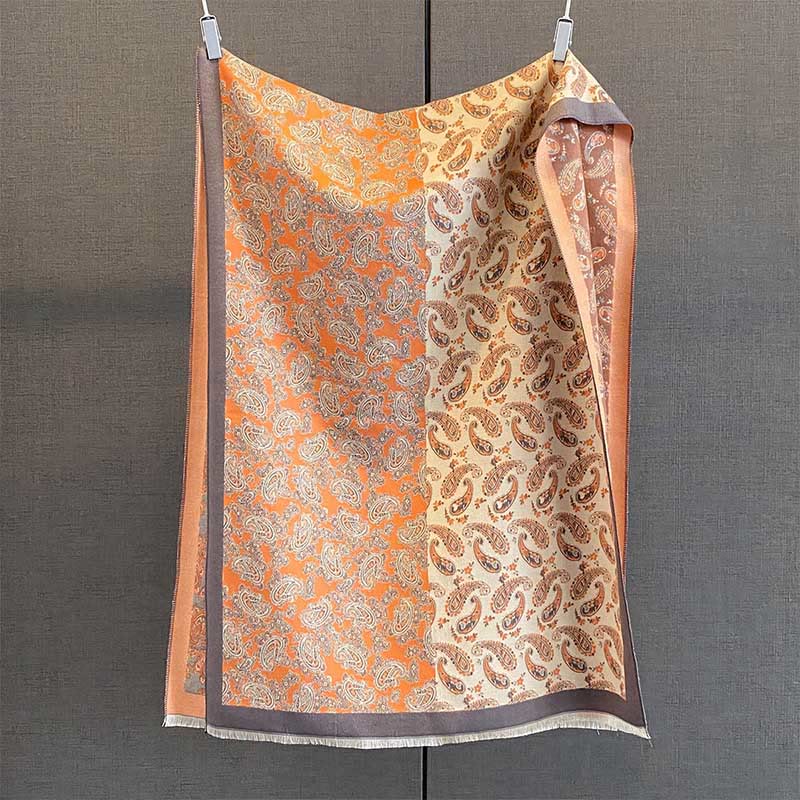 Buddha Stones Thermal Ethnic Paisley Color Contrast Patchwork Pattern Soft Scarf Shawl - DarkOrange - 190*65cm - image 2