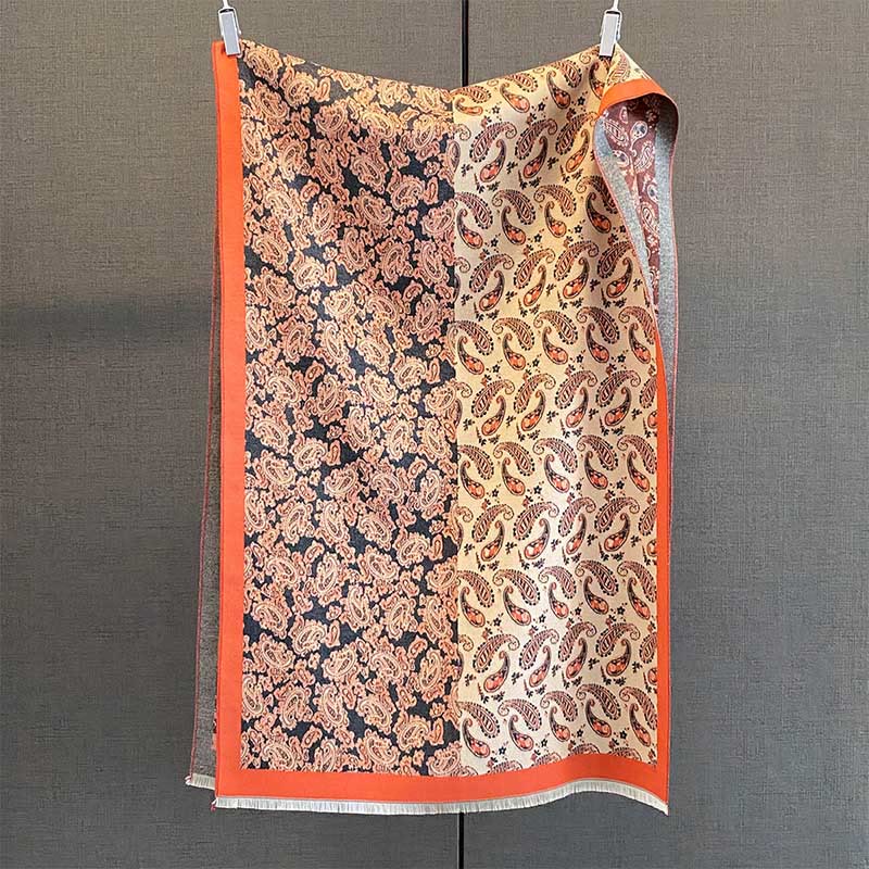 Buddha Stones Thermal Ethnic Paisley Color Contrast Patchwork Pattern Soft Scarf Shawl - DimGray - 190*65cm - image 9