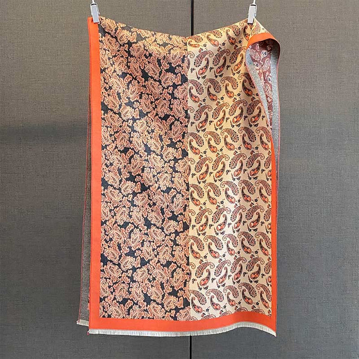 Buddha Stones Thermal Ethnic Paisley Color Contrast Patchwork Pattern Soft Scarf Shawl - DimGray - 190*65cm - image 9