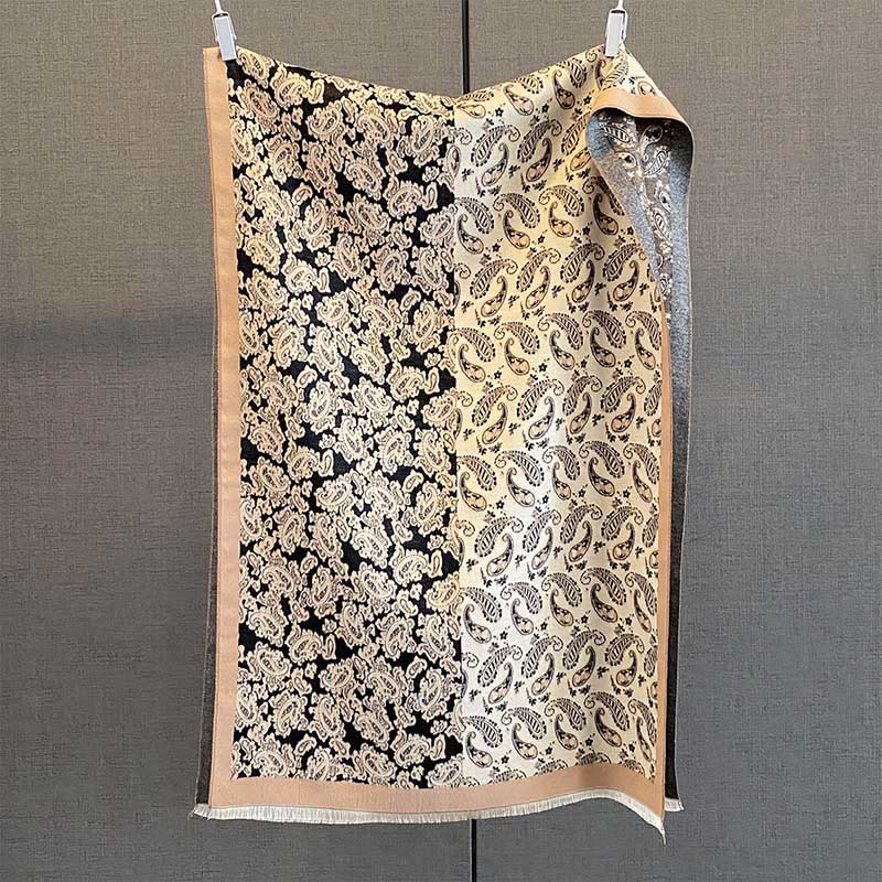 Buddha Stones Thermal Ethnic Paisley Color Contrast Patchwork Pattern Soft Scarf Shawl - Black - 190*65cm - image 5