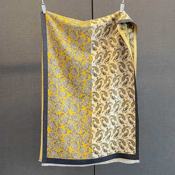 Buddha Stones Thermal Ethnic Paisley Color Contrast Patchwork Pattern Soft Scarf Shawl - Yellow - 190*65cm - image 7