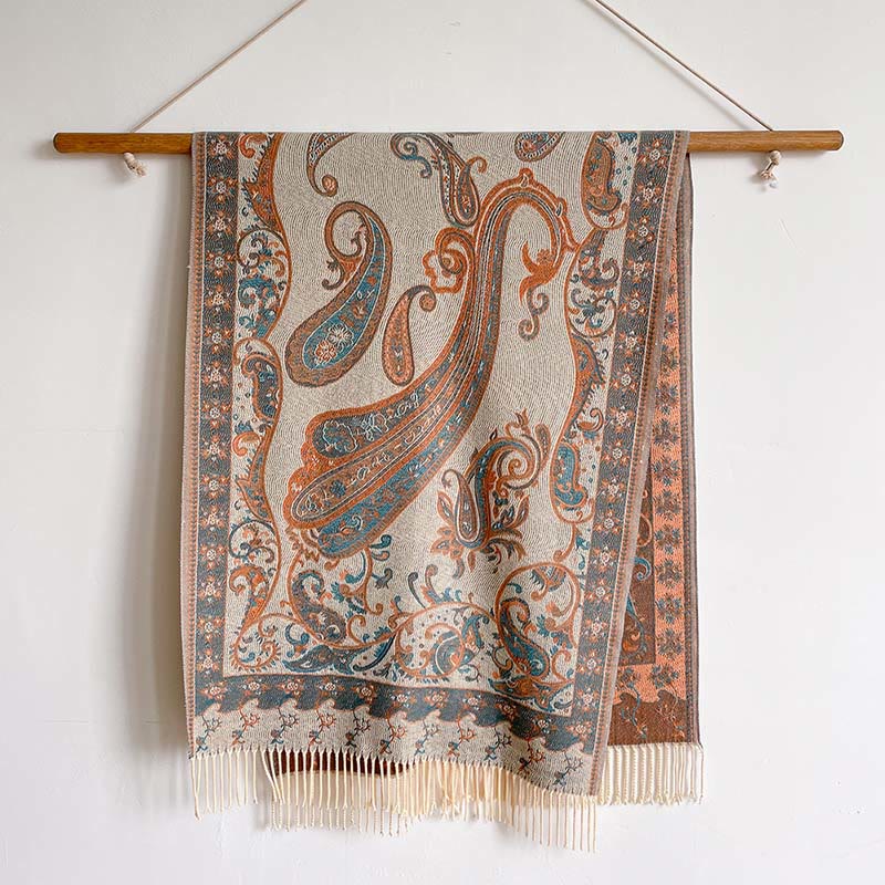 Buddha Stones Winter Commute Thermal Paisley Floral Pattern Tassel Cozy Scarf Shawl - image 1