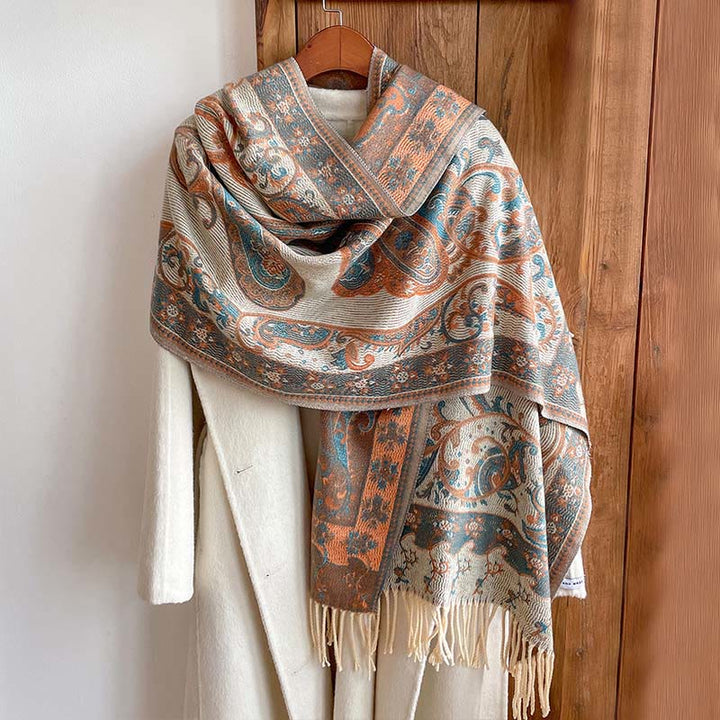 Buddha Stones Winter Commute Thermal Paisley Floral Pattern Tassel Cozy Scarf Shawl - image 2