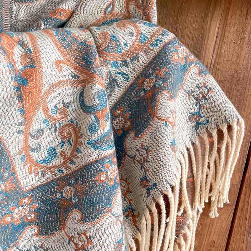 Buddha Stones Winter Commute Thermal Paisley Floral Pattern Tassel Cozy Scarf Shawl - image 3