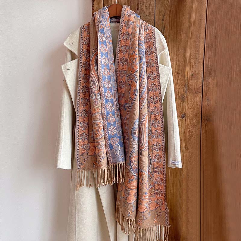 Buddha Stones Winter Commute Thermal Paisley Floral Pattern Tassel Cozy Scarf Shawl - image 13