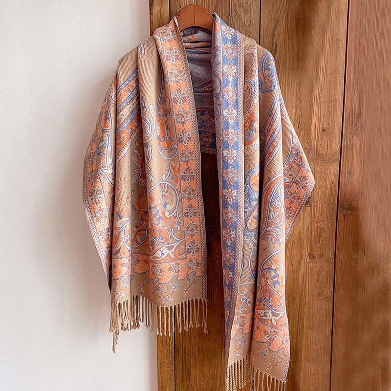 Buddha Stones Winter Commute Thermal Paisley Floral Pattern Tassel Cozy Scarf Shawl - image 14