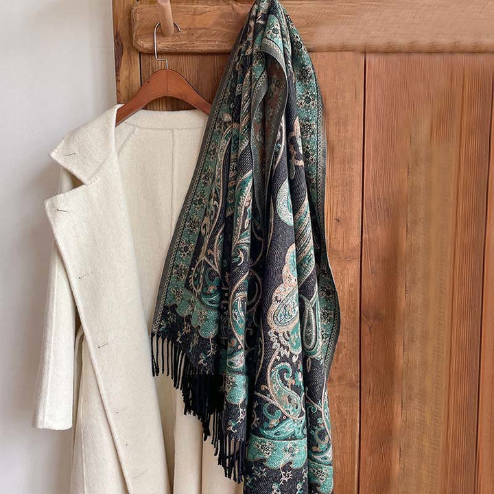 Buddha Stones Winter Commute Thermal Paisley Floral Pattern Tassel Cozy Scarf Shawl - image 7