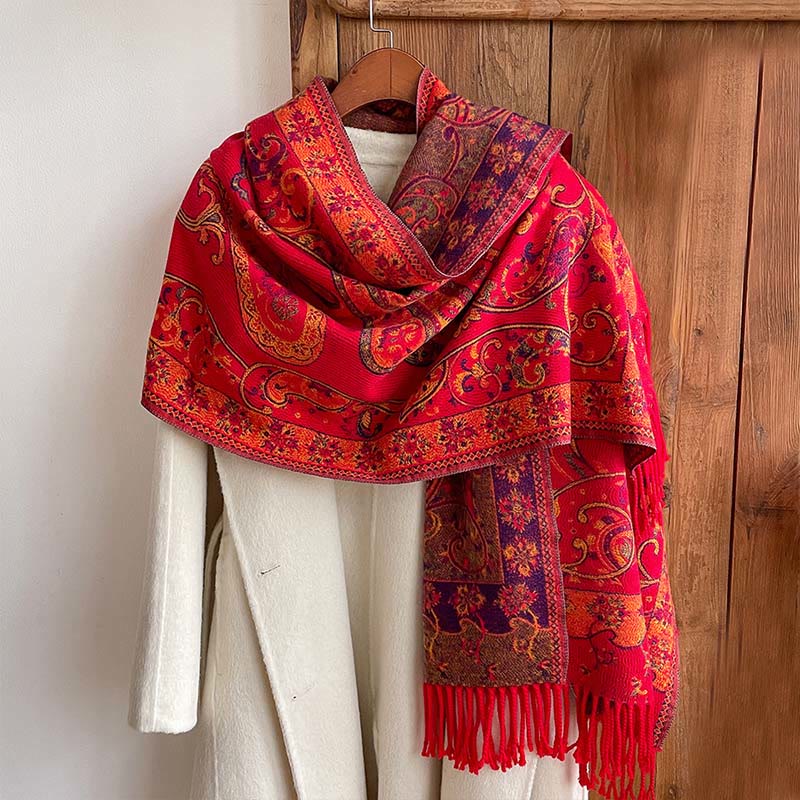 Buddha Stones Winter Commute Thermal Paisley Floral Pattern Tassel Cozy Scarf Shawl - image 9