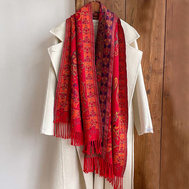 Buddha Stones Winter Commute Thermal Paisley Floral Pattern Tassel Cozy Scarf Shawl - image 10