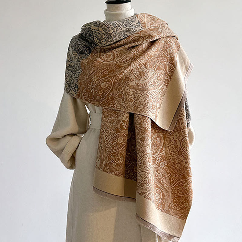 Buddha Stones Winter Thermal Color Matching Paisley Vines Pattern Tassel Cozy Scarf Shawl - image 9