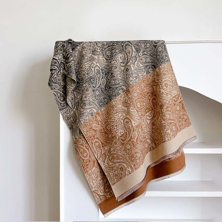Buddha Stones Winter Thermal Color Matching Paisley Vines Pattern Tassel Cozy Scarf Shawl - Bisque - 185*65cm - image 7
