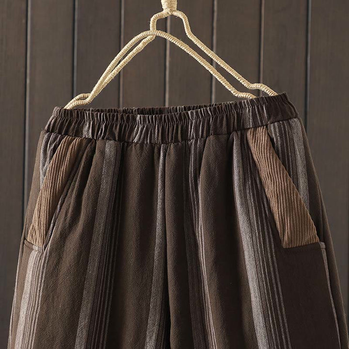 Buddha Stones Commute Thermal Striped Cotton Corduroy Women's Harem Padded Pants With Pockets - image 2