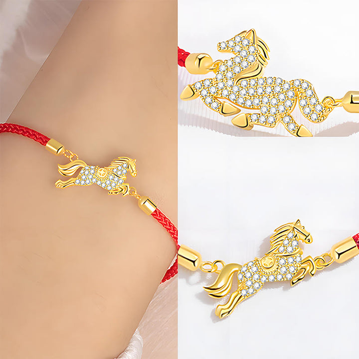 Buddha Stones 925 Sterling Silver Plated 18k Gold Red String Year Of The Horse Strength Bracelet - image 6
