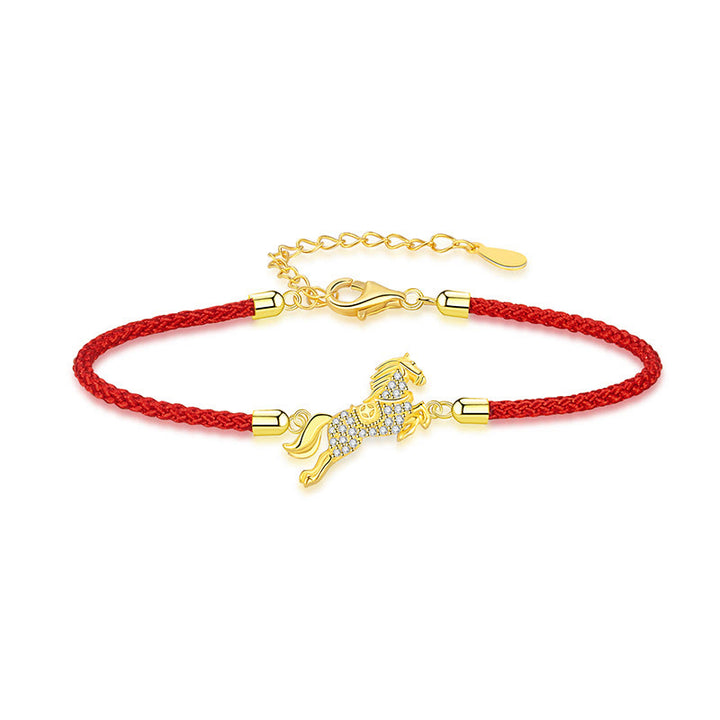 Buddha Stones Chinese Zodiac Year Of The Horse 925 Sterling Silver Golden Red String Luck Bracelet - image 5