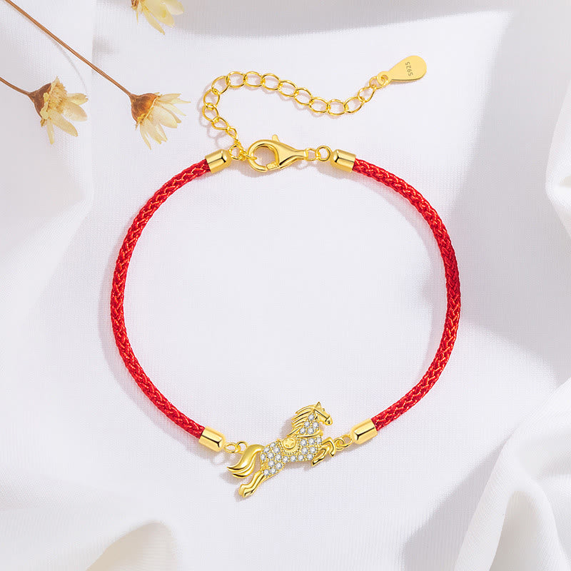 Buddha Stones Chinese Zodiac Year Of The Horse 925 Sterling Silver Golden Red String Luck Bracelet - image 4