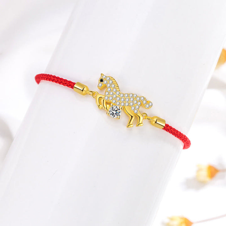 Buddha Stones 925 Sterling Silver Golden Year Of The Horse Red String Luck Adjustable Bracelet - image 6