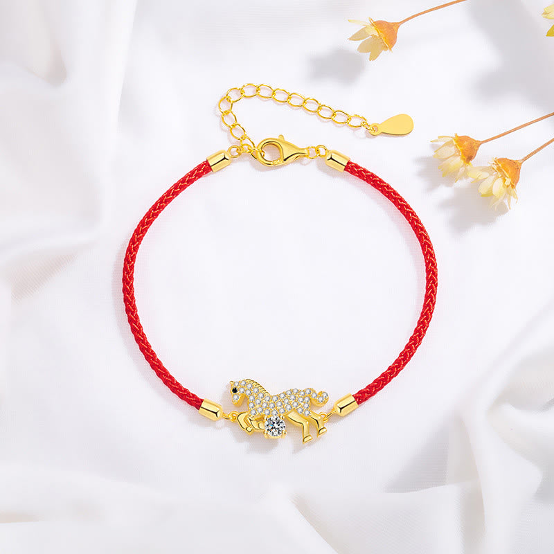 Buddha Stones 925 Sterling Silver Golden Year Of The Horse Red String Luck Adjustable Bracelet - image 4