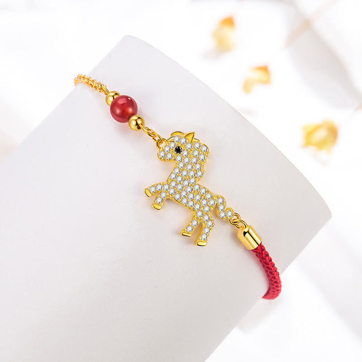 Buddha Stones 925 Sterling Silver Plated 18k Gold Year Of The Horse Red String Strength Bracelet - image 6