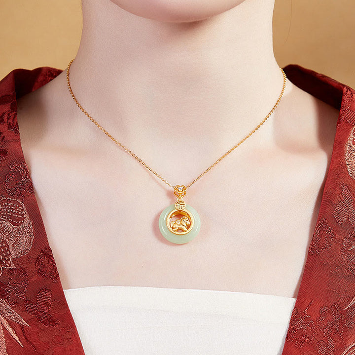 Buddha Stones 925 Sterling Silver Year Of The Horse Hetian Jade Peace Buckle Luck Necklace Pendant - image 10