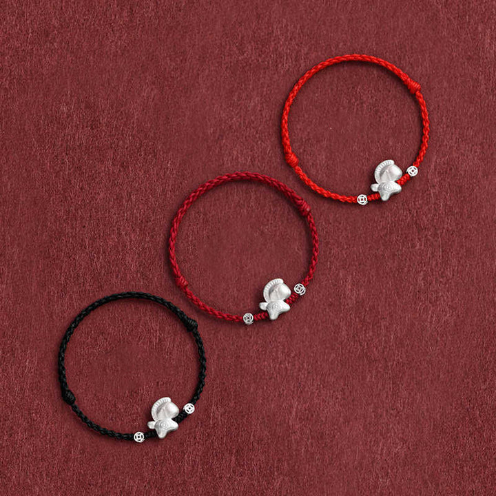 Buddha Stones Year of the Horse 999 Sterling Silver Copper Coins Luck Rope Braided Bracelet Anklet - image 1