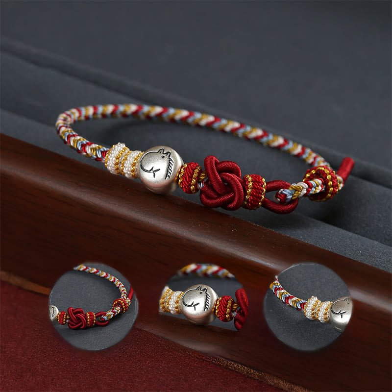Buddha Stones Year of the Horse 999 Sterling Silver Dunhuang Color String Braided Luck Bracelet - image 3