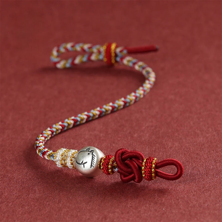 Buddha Stones Year of the Horse 999 Sterling Silver Dunhuang Color String Braided Luck Bracelet - image 2