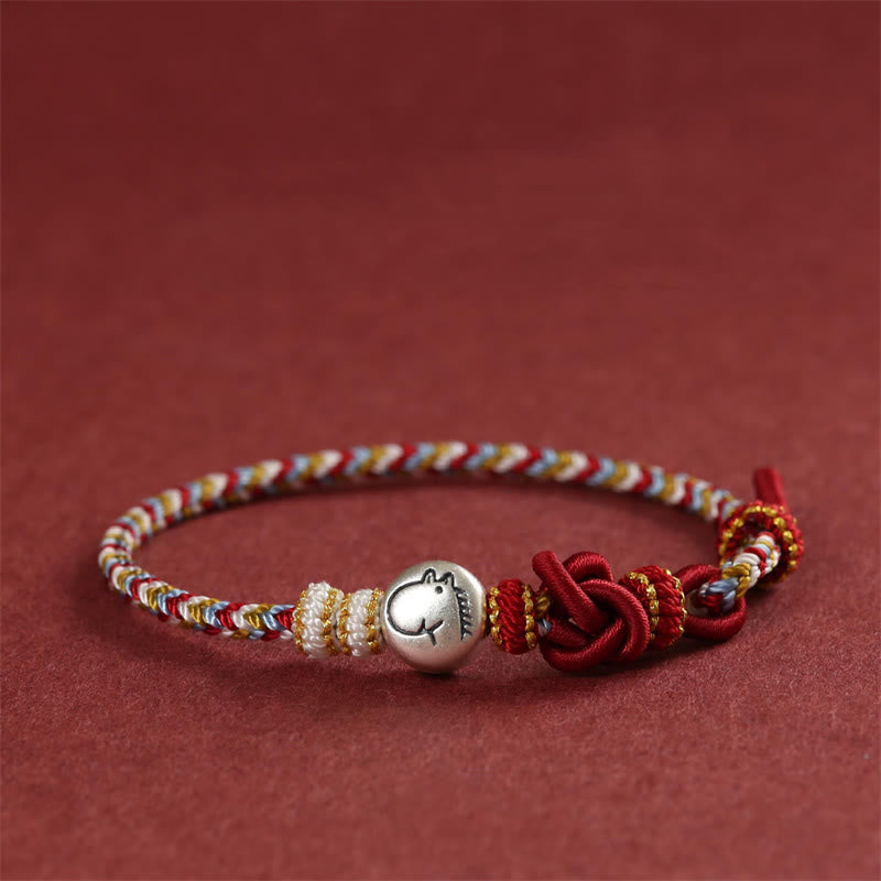 Buddha Stones Year of the Horse 999 Sterling Silver Dunhuang Color String Braided Luck Bracelet - Horse(Wrist Circumference 14-19cm) - image 0