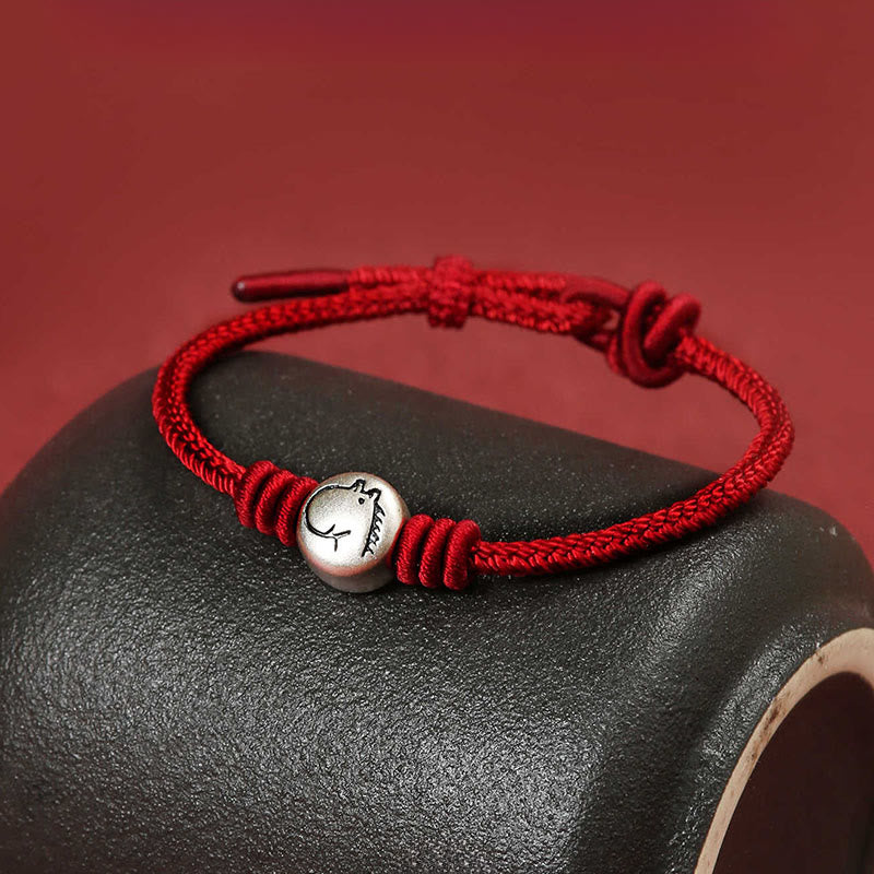 Buddha Stones Year of the Horse 999 Sterling Silver Red String Braided Connection Bracelet - image 1