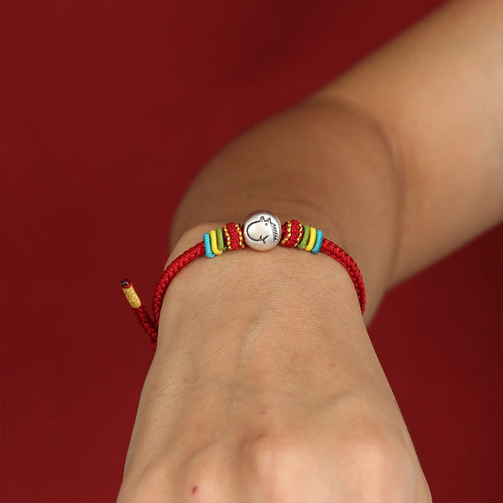 Buddha Stones Year of the Horse 999 Sterling Silver Red String Braided Faith Bracelet - image 3