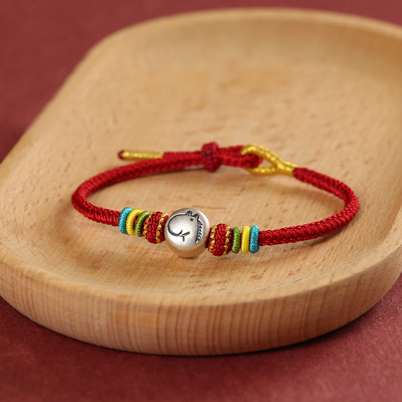 Buddha Stones Year of the Horse 999 Sterling Silver Red String Braided Faith Bracelet - image 1