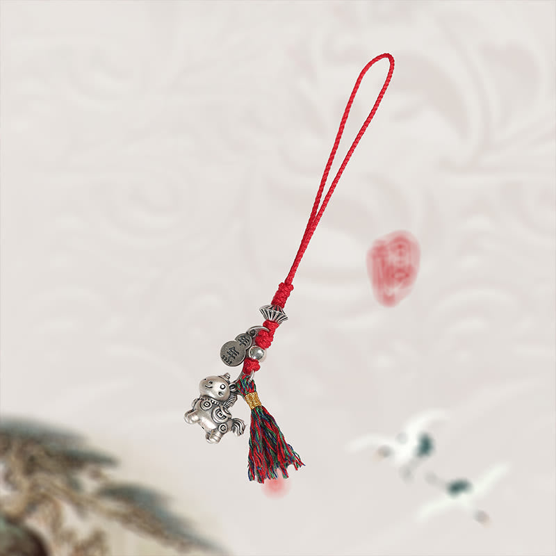 Buddha Stones Year of the Horse 999 Sterling Silver Good Luck Copper Coins Phone Hanging Decoration - image 4