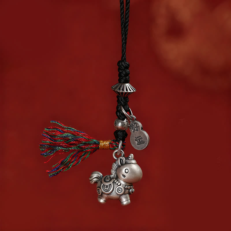Buddha Stones Year of the Horse 999 Sterling Silver Good Luck Copper Coins Phone Hanging Decoration - Black - image 9