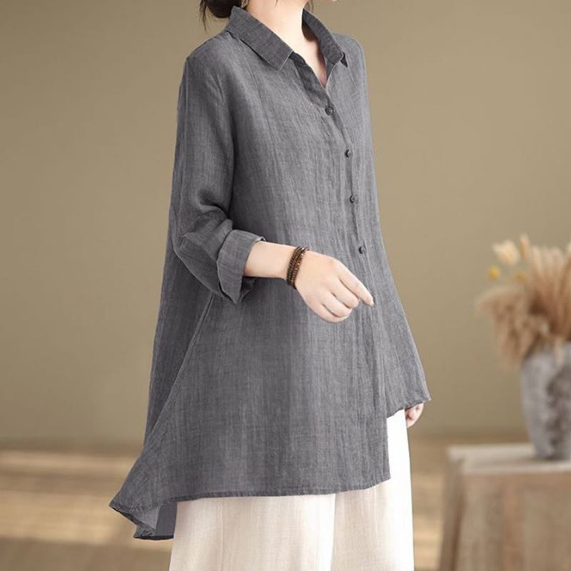 Buddha Stones Irregular Design Buttons Long Sleeve Women's Cotton Shirt - image 1