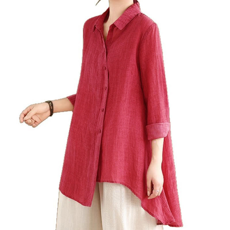 Buddha Stones Irregular Design Buttons Long Sleeve Women's Cotton Shirt - image 20