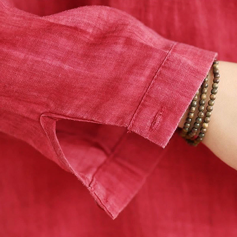 Buddha Stones Irregular Design Buttons Long Sleeve Women's Cotton Shirt - image 13