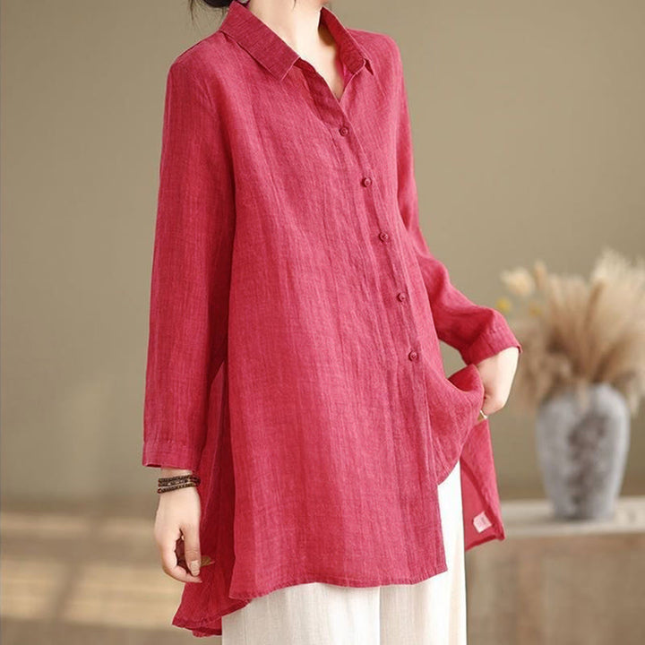 Buddha Stones Irregular Design Buttons Long Sleeve Women's Cotton Shirt - image 9