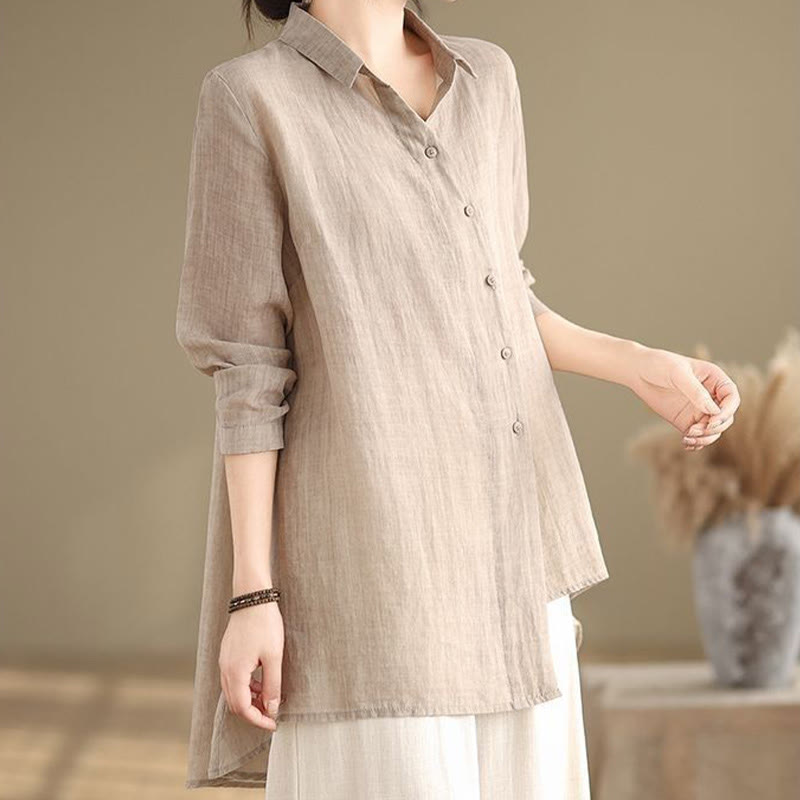 Buddha Stones Irregular Design Buttons Long Sleeve Women's Cotton Shirt - image 25