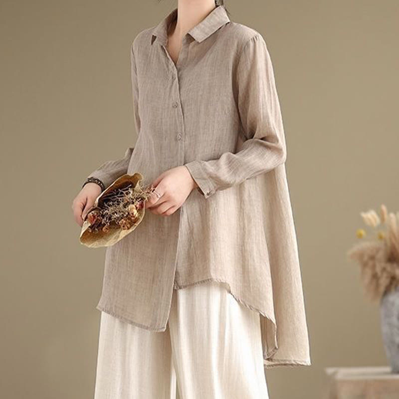Buddha Stones Irregular Design Buttons Long Sleeve Women's Cotton Shirt - Wheat - US12，UK/AU16，EU44 (3XL) - image 21