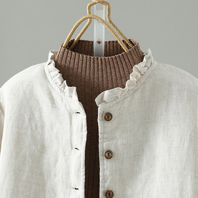 Buddha Stones Casual Buttons Women's Long Sleeve Cotton Jacket With Pockets - image 2