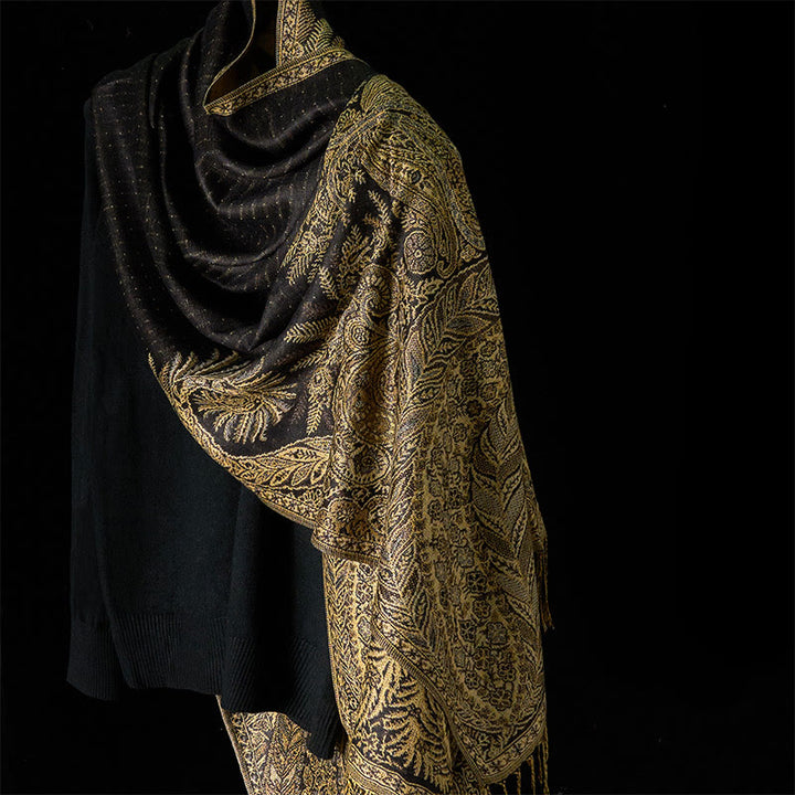 Buddha Stones Spring Long Leaves Flowers Pattern Tassel Soft Scarf Shawl - DarkKhaki - 175*70cm - image 5