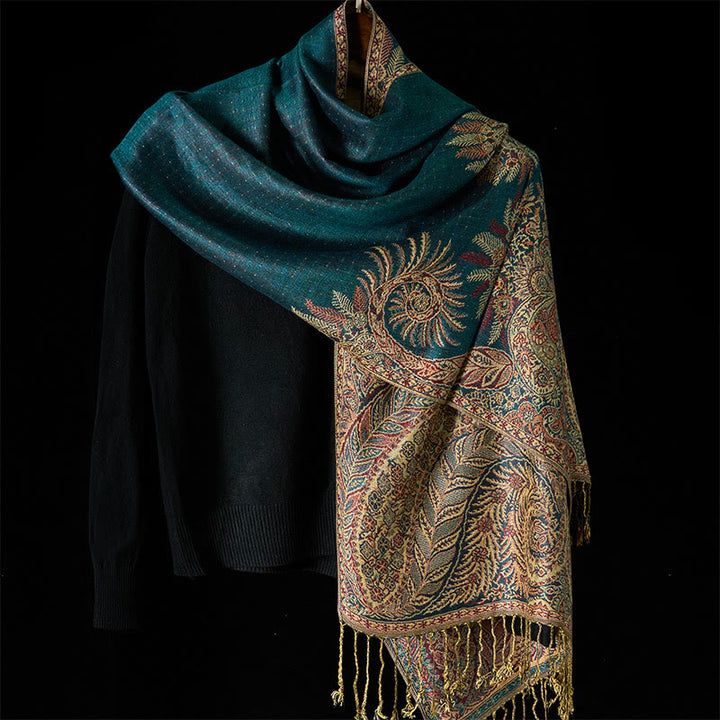 Buddha Stones Spring Long Leaves Flowers Pattern Tassel Soft Scarf Shawl - image 1