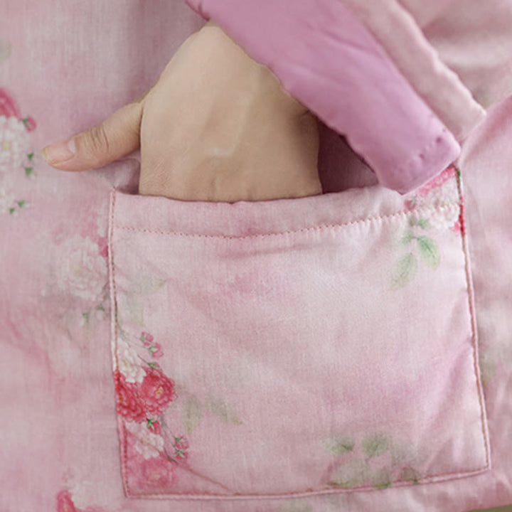 Buddha Stones Printed Flowers Women's Long Sleeve Cotton-padded Jacket With Pockets - image 8