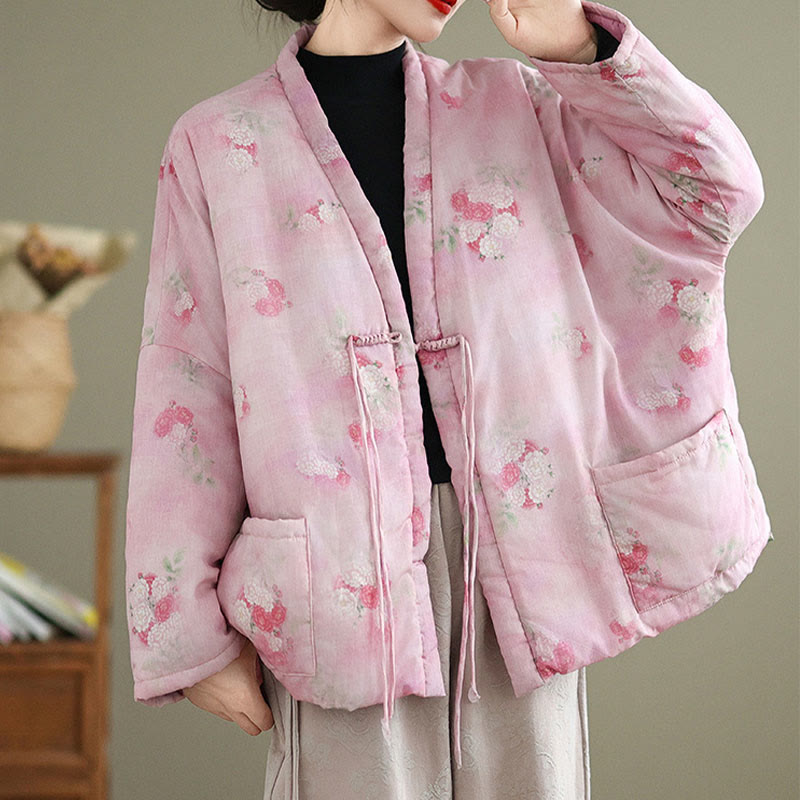 Buddha Stones Printed Flowers Women's Long Sleeve Jacket With Pockets - image 3