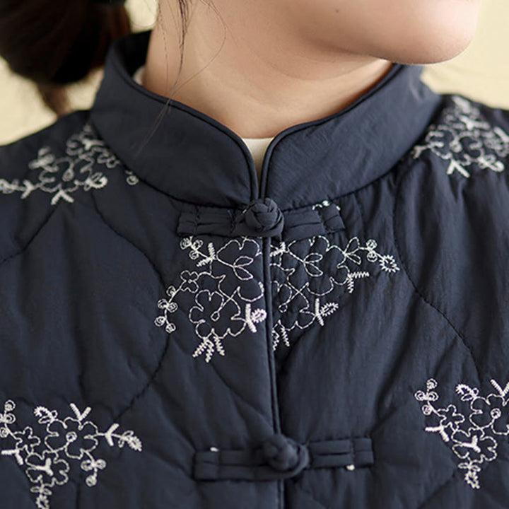 Buddha Stones Embroidered Frog-Button Women's Sleeveless Cotton Vest Waistcoat With Pockets - image 7