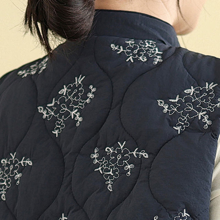 Buddha Stones Embroidered Frog-Button Women's Sleeveless Cotton Vest Waistcoat With Pockets - image 9